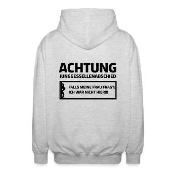 JGA - Falls meine Frau fragt ich war nicht hier - Unisex Kapuzenjacke - Hellgrau meliert - Hinten - AI Model Male 185 light (185cm)