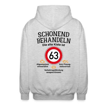 63. Geburtstag Schonend Behandeln 63 Alte Kiste 63 - Unisex Kapuzenjacke - Hellgrau meliert - Hinten - AI Model Male 185 light (185cm)