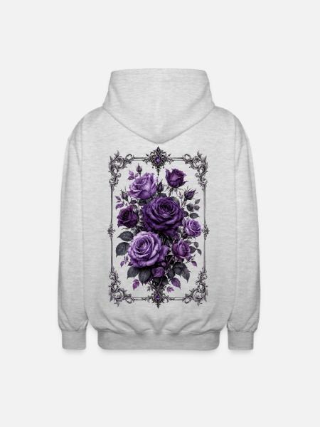 Roses, Roses pourpres, Roses et Fleurs - Veste à capuche unisexe - gris clair chiné