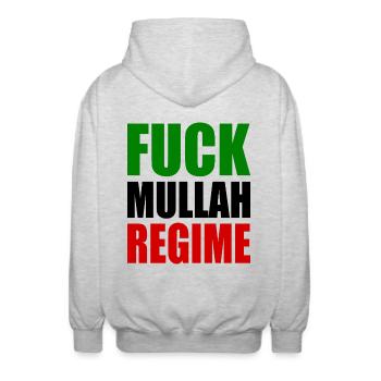 Fuck mullah regime iran - Unisex Kapuzenjacke - Hellgrau meliert - Hinten - AI Model Male 185 light (185cm)