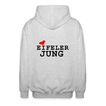 Eifeler Jung T-Shirts - Design | Eifeler Orginal - Unisex Kapuzenjacke - Hellgrau meliert - Hinten - AI Model Male 185 light (185cm)