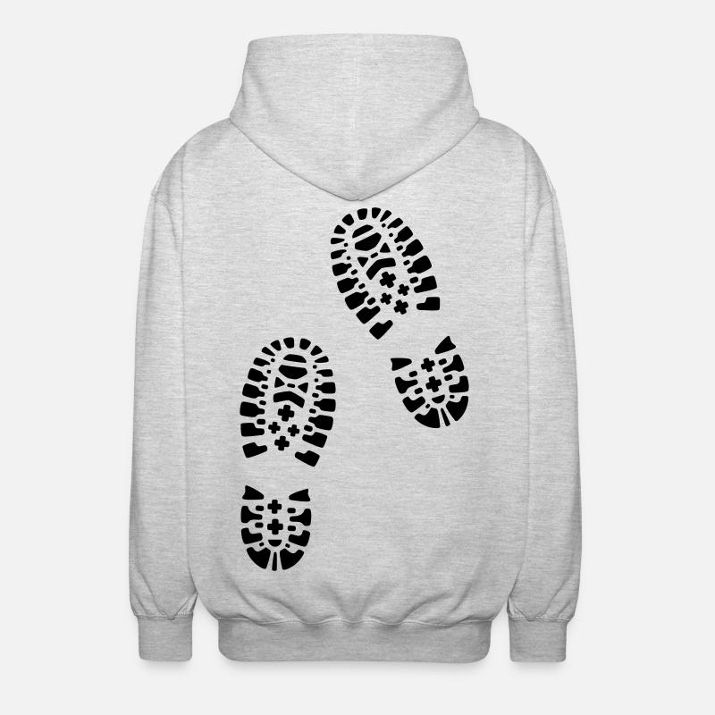 Bottes de randonnée, empreintes de pas - Veste à capuche unisexe - gris clair chiné
