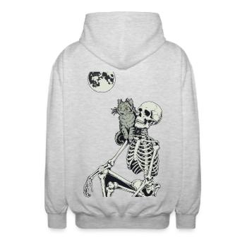 Mystische Nachtszene mit Katze und Schädel - Unisex Kapuzenjacke - Hellgrau meliert - Hinten - AI Model Male 185 light (185cm)