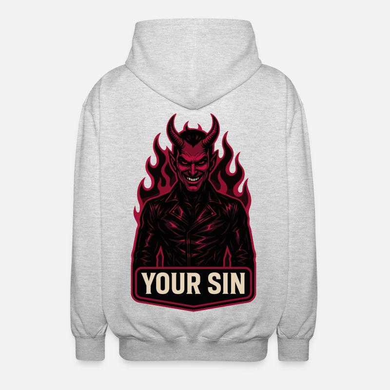 Devil Your Sin, Evil Demon, Hellflames - Unisex Hooded Jacket - light heather grey