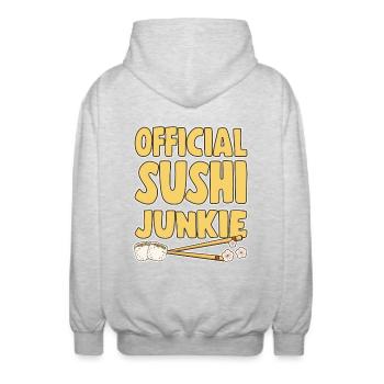 Amateur de cuisine japonaise Sushi Junkie officiel - Veste à capuche unisexe - gris clair chiné - Dos - AI Model Male 185 light (185cm)