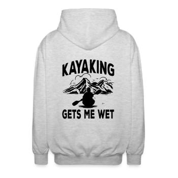 Le kayak me mouille | Kayak drôle - Veste à capuche unisexe - gris clair chiné - Dos - AI Model Male 185 light (185cm)