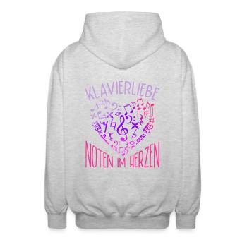 Klavier Pianist Noten Im Herz Piano - Unisex Kapuzenjacke - Hellgrau meliert - Hinten - AI Model Male 185 light (185cm)