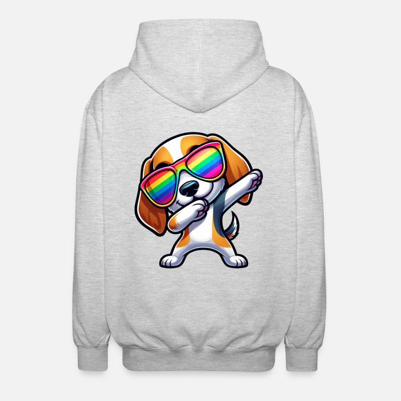 Cooler Beagle Dab Sonnenbrille Regenbogen - Unisex Kapuzenjacke - Hellgrau meliert