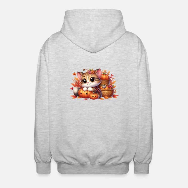 Herbst Katze 2 - Unisex Kapuzenjacke - Hellgrau meliert