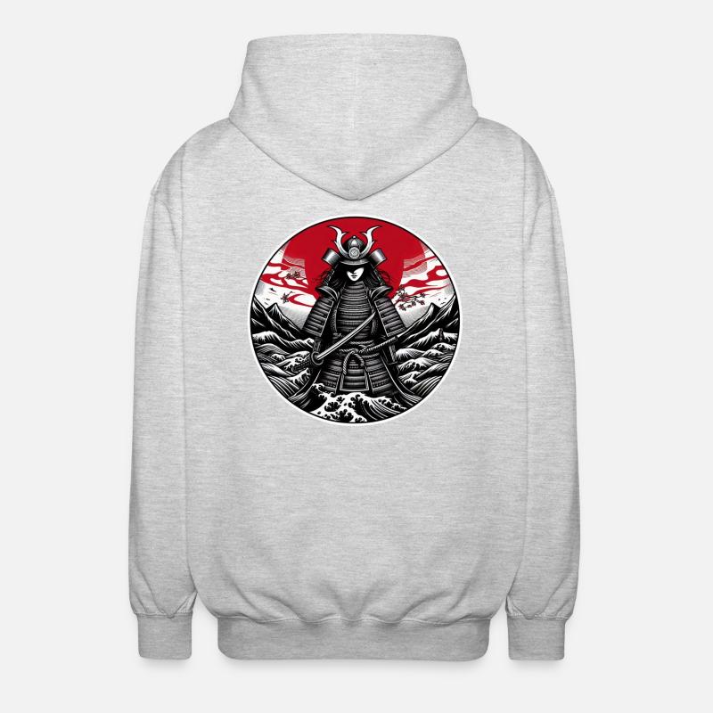 Roter Samurai Krieger Weiß - Unisex Kapuzenjacke - Hellgrau meliert