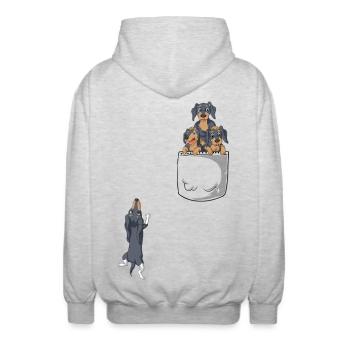 T-Shirt mit Dackeltasche - Unisex Kapuzenjacke - Hellgrau meliert - Hinten - AI Model Male 185 light (185cm)