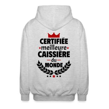Certifiée meilleure caissière du monde, noël - Veste à capuche unisexe - gris clair chiné - Dos - AI Model Male 185 light (185cm)