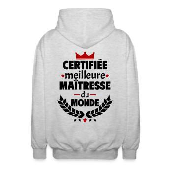Certifiée meilleure maîtresse du monde, noël - Veste à capuche unisexe - gris clair chiné - Dos - AI Model Male 185 light (185cm)