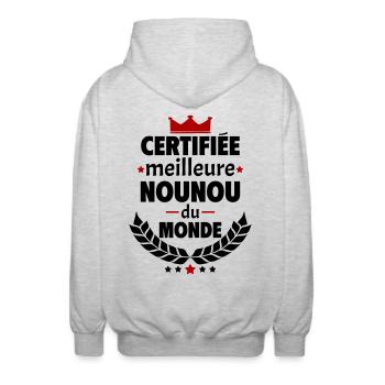 Certifiée meilleure nounou du monde, noël - Veste à capuche unisexe - gris clair chiné - Dos - AI Model Male 185 light (185cm)