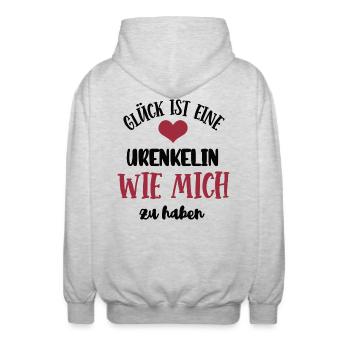 Ur-Enkelin Mädchen Enkelkind Urenkelin Kind Enkel - Unisex Kapuzenjacke - Hellgrau meliert - Hinten - AI Model Male 185 light (185cm)