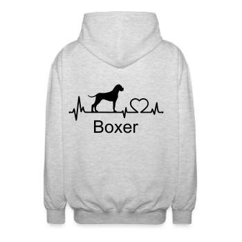 Boxer Hund Herzschlag Hundebesitzer Geschenkidee - Unisex Kapuzenjacke - Hellgrau meliert - Hinten - AI Model Male 185 light (185cm)