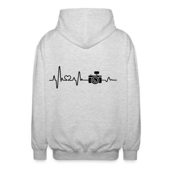 Fotograf fotografieren Herzschlag Fotografie Liebe - Unisex Kapuzenjacke - Hellgrau meliert - Hinten - AI Model Male 185 light (185cm)