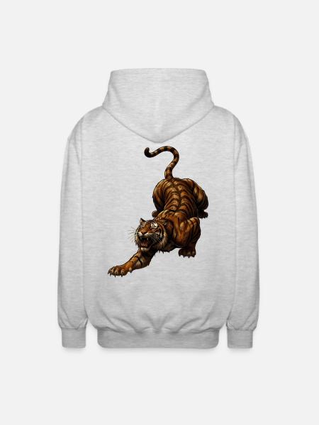 Tiger im Sprung Wilddynamik - Unisex Kapuzenjacke - Hellgrau meliert