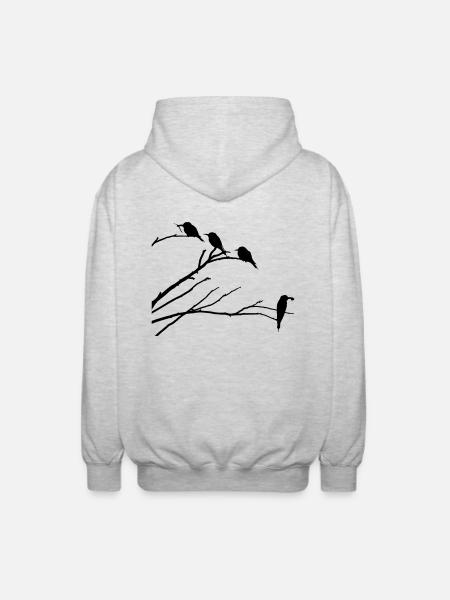 Birds on branch - Unisex Hooded Jacket - light heather grey