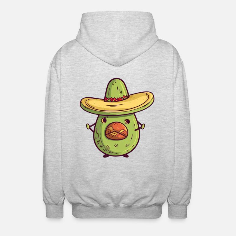 Avocado messicano con sombrero – Kulturelles De - Felpa unisex con cappuccio - grigio chiaro melange