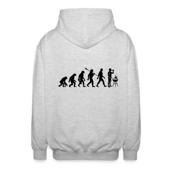 Evolution - Grillen - Grillmeister - Bier trinken - Unisex Kapuzenjacke - Hellgrau meliert - Hinten - AI Model Male 185 light (185cm)