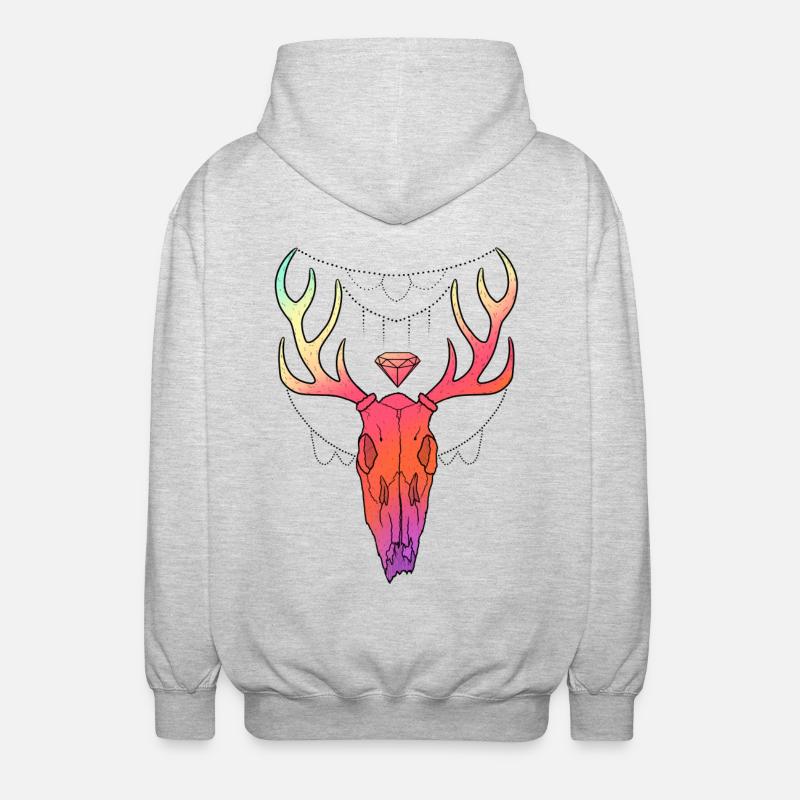 Hirschgeweih Schädel Lineart-Design - Unisex Kapuzenjacke - Hellgrau meliert