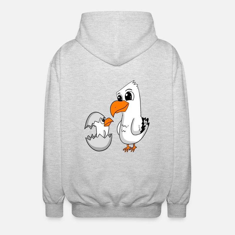 Möwe mit Baby Möwe - Unisex Kapuzenjacke - Hellgrau meliert