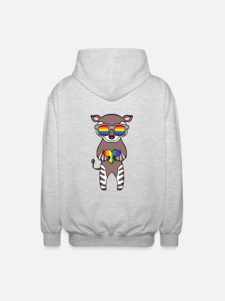 LGBT Animal Okapi Rainbow - Unisex Hooded Jacket - light heather grey