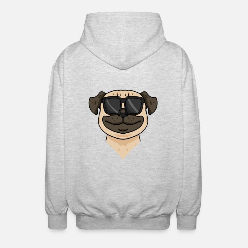 Mops Hund mit Sonnenbrille - Unisex Kapuzenjacke - Hellgrau meliert