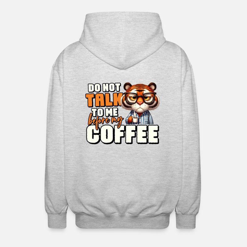 Grumpy tiger with coffee - Unisex Hooded Jacket - light heather grey