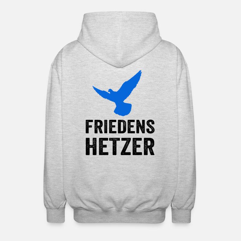 FRIEDENSHETZER mit Friedenstaube - Unisex Kapuzenjacke - Hellgrau meliert