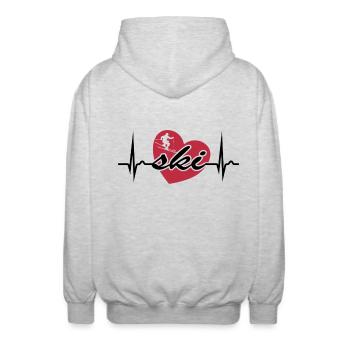 ECG curve - heart curve - pulse - skiing - Unisex Hooded Jacket - light heather grey - Back - AI Model Male 185 light (185cm)