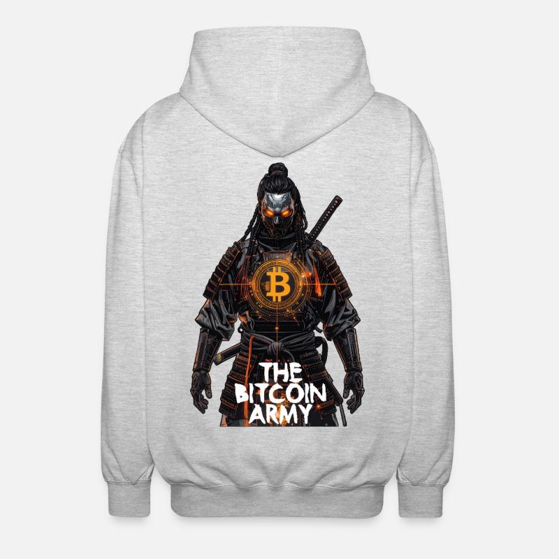 Bitcoin Bazooka – Die Bitcoin-Armee – Samurai 01 - Unisex Kapuzenjacke - Hellgrau meliert