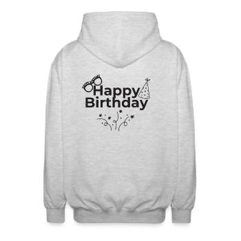 Bon anniversaire - Veste à capuche unisexe - gris clair chiné - Dos - AI Model Male 185 light (185cm)