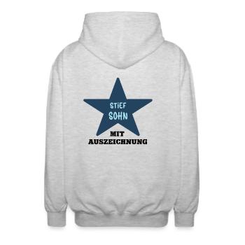 Stiefsohn mit Auszeichnung Stiefkind Bonus Sohn - Unisex Kapuzenjacke - Hellgrau meliert - Hinten - AI Model Male 185 light (185cm)