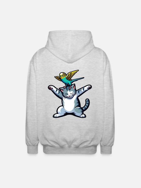 Cute Cat Budgie Friends Pets - Unisex Hooded Jacket - light heather grey