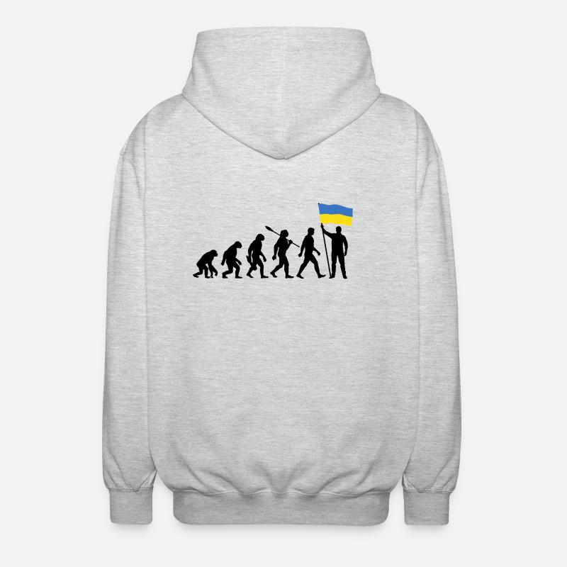 Ukraine - Evolution - Flagge - Nation - Unisex Kapuzenjacke - Hellgrau meliert