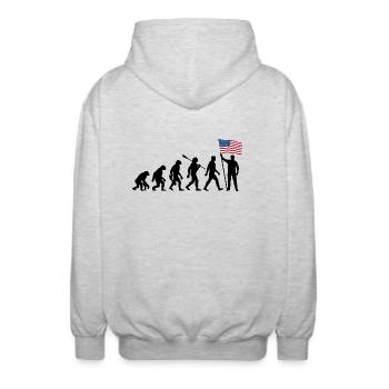 Amerika - USA - Evolution - Flagge - Nation - Unisex Kapuzenjacke - Hellgrau meliert - Hinten - AI Model Male 185 light (185cm)