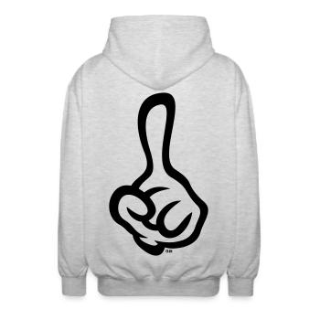 Raised index finger (finger / left hand / 1C) - Unisex Hooded Jacket - light heather grey - Back - AI Model Male 185 light (185cm)