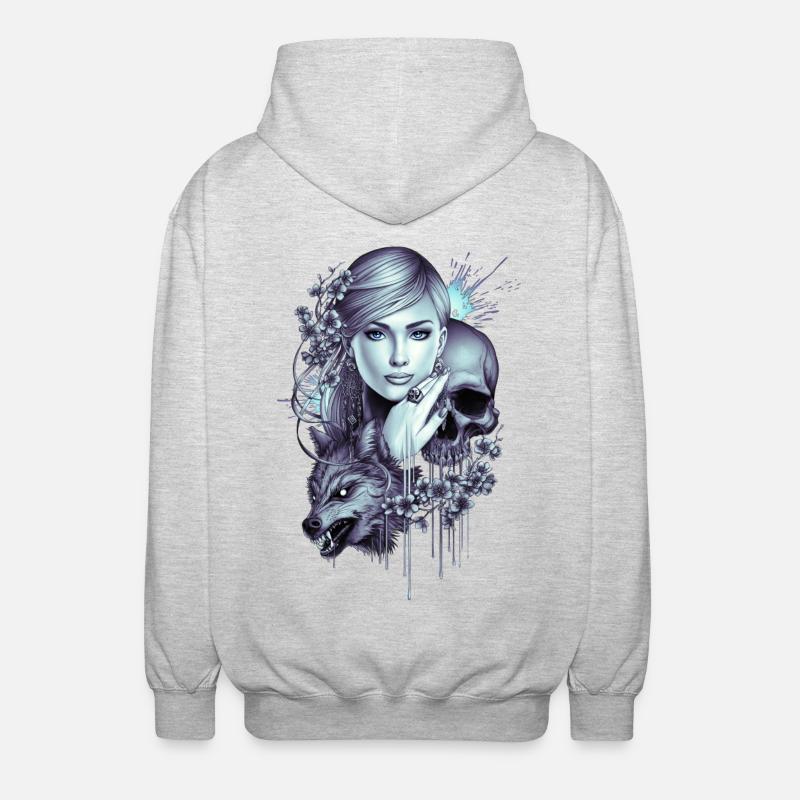 Wolfsschädel Mädchen Tattoo - Unisex Kapuzenjacke - Hellgrau meliert