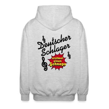 Fête Schlager, Musique Schlager, premier schnaps - Veste à capuche unisexe - gris clair chiné - Dos - AI Model Male 185 light (185cm)