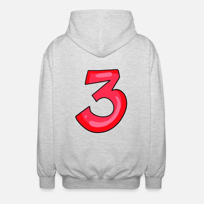 3 rouge - numéro trois - chiffre - Veste à capuche unisexe - gris clair chiné