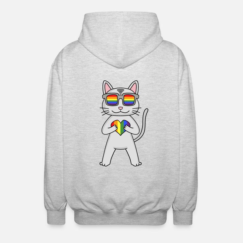 LGBT Cat Devon Rex Rainbow - Unisex Hooded Jacket - light heather grey