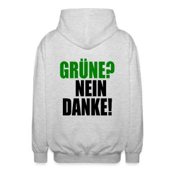 grüne nein danke - Unisex Kapuzenjacke - Hellgrau meliert - Hinten - AI Model Male 185 light (185cm)