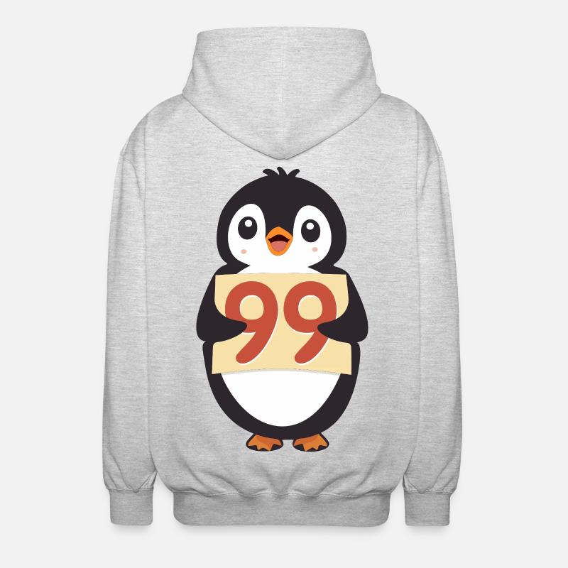 Süßer Pinguin hält ein Zahlenzeichen - Unisex Kapuzenjacke - Hellgrau meliert
