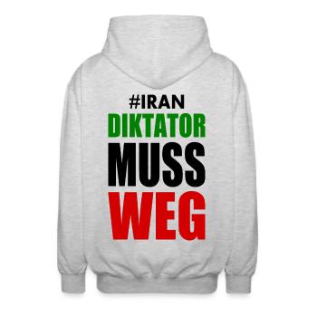 Iran diktator muss weg - Unisex Kapuzenjacke - Hellgrau meliert - Hinten - AI Model Male 185 light (185cm)