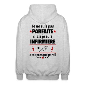 Pas parfaite mais infirmière, fête des mères, noël - Veste à capuche unisexe - gris clair chiné - Dos - AI Model Male 185 light (185cm)