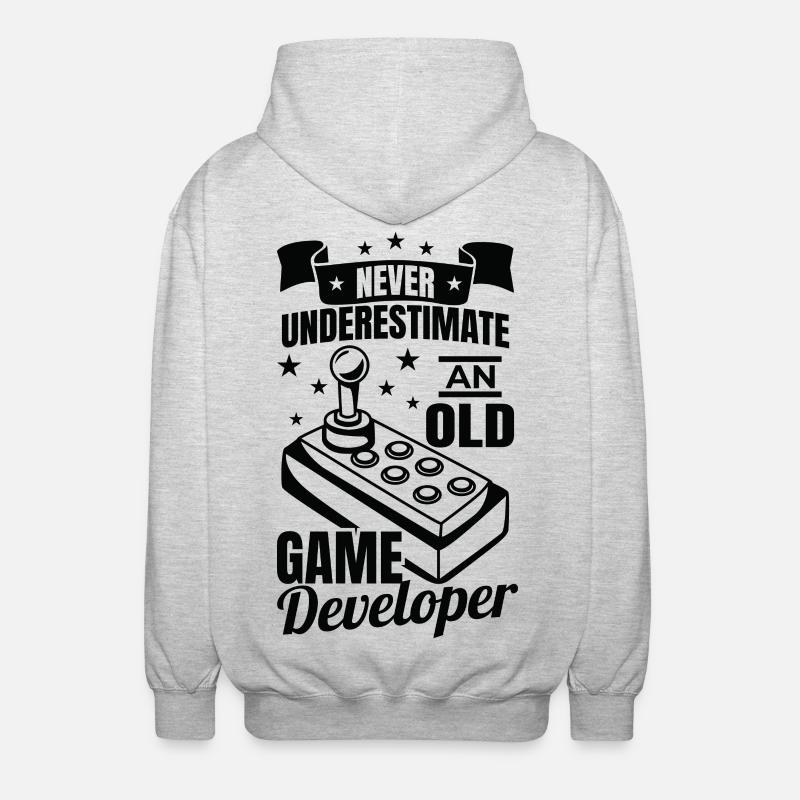 Never underestimate old game developers - Unisex Hooded Jacket - light heather grey