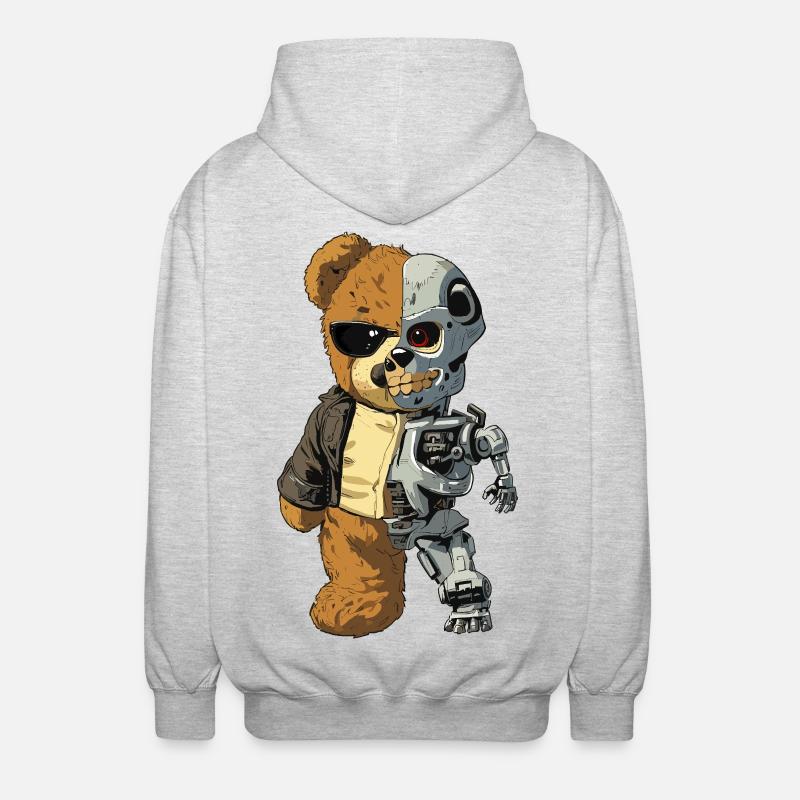 Bärenroboter Cyborg - Unisex Kapuzenjacke - Hellgrau meliert