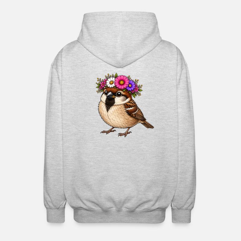 Vogel mit Blumenschmuck  - Unisex Kapuzenjacke - Hellgrau meliert
